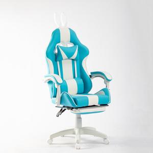 Chaise de jeu E-sport bleu ciel adorable et mignonne pour chambre et bureau, avec oreilles de lapin et repose-pieds - Product Image 3