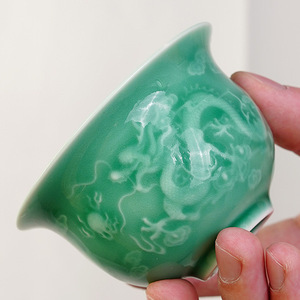 Service à thé Gaiwan en porcelaine Celadon Dragon et Phénix, avec couvercle, pour thé Kung Fu - Product Image 4