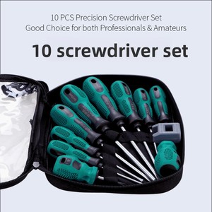 Jeu de tournevis magnétiques Novark 8/10 pièces finition chromée, en acier CR-V, embouts plats et cruciformes, kit d'outils à main, magnétiseur, sac de rangement, OEM - Product Image 5