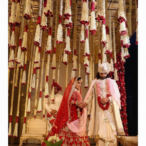 ดอกมะลิพร้อมดอกกุหลาบแขวนผนังสำหรับตกแต่งเพดานเวทีแต่งงานฉากหลังเทศกาลอินเดียตอนใต้ฉากหลังของ mogra nikah - Product Image 1