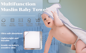 Toallas de bebé de muselina Toalla de baño para bebé 4 piezas Juego de toallas y paños para bebé 100% Toallas de baño de algodón con capucha BabySoft y absorbente - Product Image 2