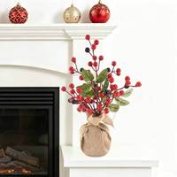 Mini sapin de Noël artificiel avec baies rouges, base en lin, 11,8 pouces, pour table, vente en gros, OEM