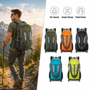 Sac à dos de randonnée 35L résistant à l'eau, sac à dos de camping avec cordon élastique, bretelles rembourrées, ceinture de poitrine et de taille pour la randonnée, les voyages et les activités de plein air - Product Image 1
