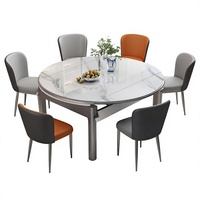 Ensemble table et chaises de salle à manger rectangulaire extensible moderne de luxe avec plateau en pierre frittée écologique et pieds en bois pour restaurant