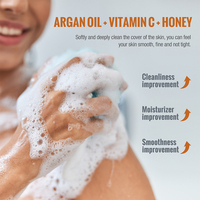 Gel douche hydratant parfumé à bulles haute densité, blanchissant, à l'huile d'argan CC Argan + vitamine C + miel, jaune quinze