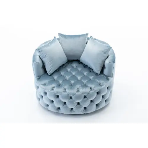 COOLMORE Round cushioned tufted modern armchair Lounge lounge chair Small Light Blue round barrel chair