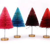 22.5Cm Mini Sapin de Noël Artificiel en Sisal Givré Base en Bois Pin avec Brosse à Bouteille Décoration de Noël Festive