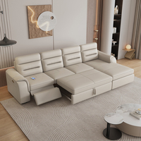 Canapé-lit sectionnel moderne de luxe en cuir véritable avec fauteuil inclinable électrique, rangement et table porte-gobelets pour salon