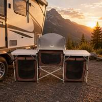 Leichter Klappbarer Camping-Küchentisch Komplett aus Aluminium Tragbare Outdoor-Kochstation mit Stauraum für Familien-Camping