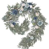 Nouvelle Guirlande Florale Artificielle Longue en Soie Faite à la Main, Roses Blanches de Luxe de Haute Qualité pour Décorations de Table de Mariage et Centres de Table avec Verdure