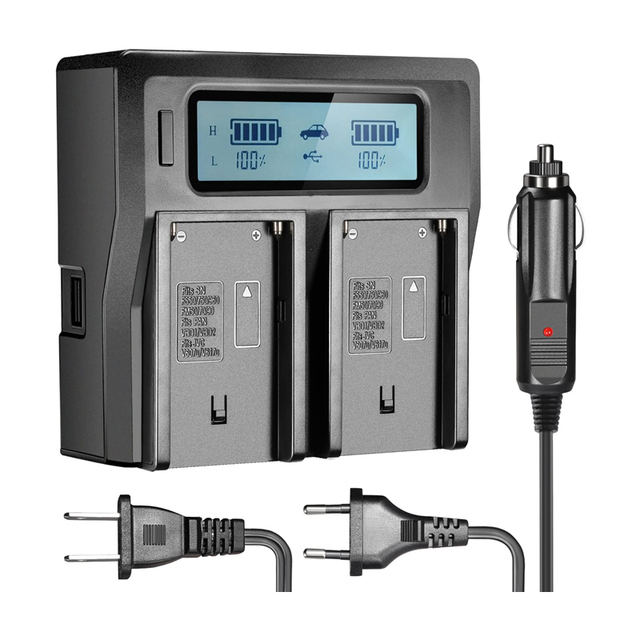 LCD Display Dual Charger for Sony NP-F970 NPF970 F970 Camera Batteries NP-F550 F570 F750 F770 F930 F950 F960 with Car US EU Plug