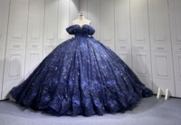 Robe de bal de Quinceañera Mumuleo bleu marine, longue, moderne, pour adolescentes, en satin orné de fleurs, avec traîne cathédrale naturelle