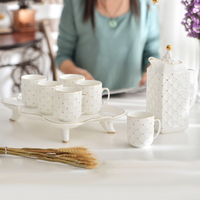 2021 nouveaux ensembles de luxe à bordure dorée 8 pièces, ensemble de théière et tasse en céramique en porcelaine avec décor doré
