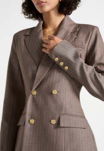 Blazer de Mujer con Doble Botonadura y Rayas Finas, Manga Larga, Cuello con Muescas, Mezcla de Lana y Poliéster, para Otoño, Tejido Antiarrugas - Product Image 4