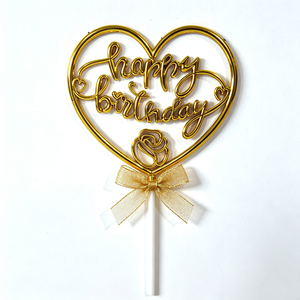 Decorazione per <span class=keywords><strong>Torta</strong></span> di Compleanno a Forma di Cuore Placcato Oro in Plastica, Scritta Corsiva 'Rose', per Matrimoni e Feste, Prezzo di Fabbrica - Product Image 4