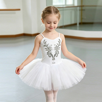Robe de tutu de ballet élégante style Lac des Cygnes pour filles, justaucorps respirant brodé à bretelles spaghetti, costume de danse pour enfants, cours et récital