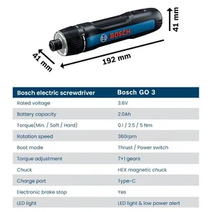 Ensemble de <span class=keywords><strong>tournevis</strong></span> électriques <span class=keywords><strong>Bosch</strong></span> GO 3, 3.6V, 5nm, <span class=keywords><strong>mini</strong></span> perceuse à main sans fil, <span class=keywords><strong>tournevis</strong></span> rechargeable, outil électrique multifonction <span class=keywords><strong>Bosch</strong></span> - Product Image 6