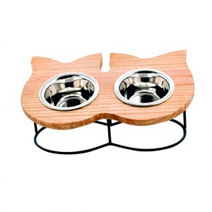 Double dîner en acier inoxydable avec support en fil métallique et utilisation en bois Bols pour animaux de compagnie en acier inoxydable mangeoire en gros Bol de nourriture pour animaux de compagnie - Product Image 1