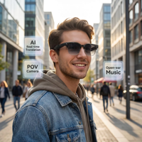 Lunettes Intelligentes avec Caméra : Enregistrement Vidéo 1080P, Capture Photo, Traduction IA en Temps Réel, Contrôle Vocal Tactile, Contrôle par Application, Appels et Musique