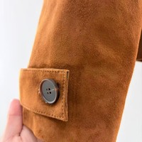 Veste de chasse coupe-vent en daim de mouton croisé pleine fleur, jaune-brun, avec fermeture éclair et col rabattable – Vente directe usine