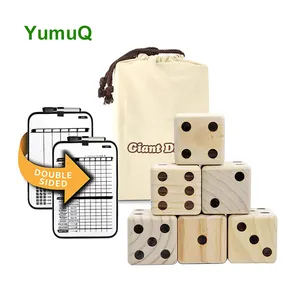 YumuQ, madera de pino a granel grabada con láser personalizada de gran tamaño, paquete de 6, patio de madera gigante, juego de dados, venta al por mayor