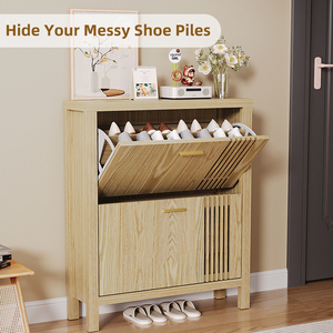 Zapatero de 2 capas de Color de madera ultrafino para interiores, armario de zapatos de almacenamiento de entrada de pasillo de sala de estar Simple - Product Image 5