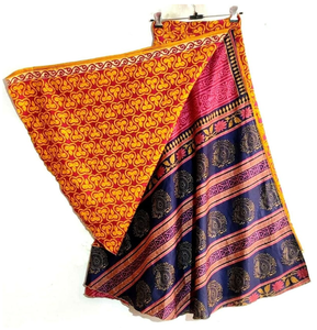 Boho Vintage imprimé fleuri réversible soie Sari jupe portefeuille respirant écologique antistatique Maxi plage Style femmes filles rétro - Product Image 5