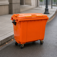 Poubelle en plastique 1100L pour extérieur, bac à roulettes en HDPE avec couvercle, quatre roues, couleur personnalisée, poubelle pour les déchets des parcs d'attractions
