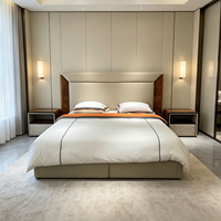 Lit double luxueux en cuir véritable avec cadre en bois massif, design moderne écologique, personnalisable pour la chambre à coucher et l'usage domestique