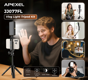 Perche à selfie stable avec mini trépied et anneau lumineux pour l'enregistrement vidéo de caméras et téléphones portables - Product Image 2