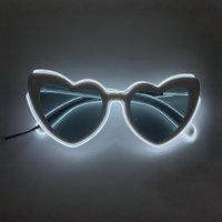 Lunettes HOOJOKER G1419-B Cœur Lumineuses LED Tendance pour KTV, Monture Rose et Blanche Sans Fil, 3 Modes d'Éclairage pour Fêtes