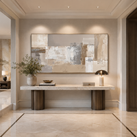 Peinture murale abstraite neutre douce sur toile, blocs de couleur beige et gris, peinte à la main, taille personnalisée, décoration moderne de luxe pour hôtel