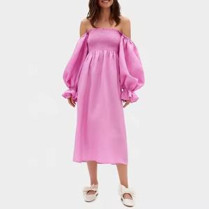 Vestidos de Verano 2025 de Diseño Original (OEM), Vestidos de Lino y Algodón Sólido para Playa, para Mujer - Product Image 3