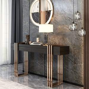 <span class=keywords><strong>Table</strong></span> <span class=keywords><strong>console</strong></span> d'angle en bois et acier inoxydable de luxe pour hall d'hôtel, avec miroir, pour entrée et salon - Product Image 1