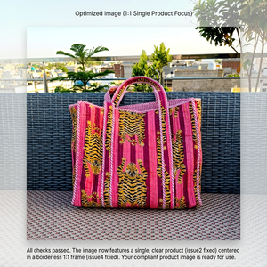 Block Printed Lightweight Vintage Fashionable <b>Quilted</b> Cotton Tote Shoulder Bag Washable Large Supermarket Travel Luggage - Product Image 1