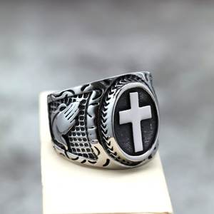 Stainless Steel Cross <b>Ring</b> Unisex Gift Jewelry Round Geometric Design 07801 - Product Image 1