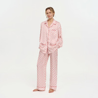 Ensemble pyjama pour femme à pois, manches longues et pantalon, avec passepoil contrastant, mignon, pour l'automne et le printemps, deux pièces