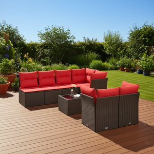 Set di Divani da Esterno in Polyrattan Marrone Moderno con Cuscini, Arredamento per 8 Persone - Product Image 2