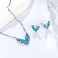 Ensemble de bijoux NYH Fashion, collier et boucles d'oreilles en cuivre avec pendentif cœur bleu turquoise, plaqué argent et or, zircon