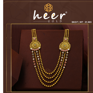 Collar tradicional de oro con múltiples hilos para mujer, joyería nupcial india de diseñador, conjunto de cadena larga de estilo étnico antiguo. - Product Image 2