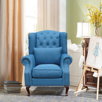 Amerikanischer Landhausstil Moderner Massivholz-Freizeitstuhl Blauer Tiger-Sessel Einzelsofa für Wohnzimmer Wohnmöbel mit Stoffhocker