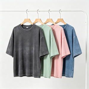 Camiseta de Cuello Redondo Extra Grande de Algodón con Lavado Ácido Estilo Retro para Hombre, Color Personalizado, Calidad Premium, Hombros Caídos - Product Image 1