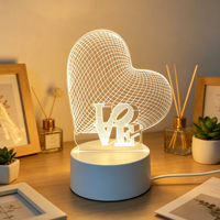 Lampe de nuit LED 3D personnalisée en acrylique, illusion d'optique, motif cœur, style anime, lampe de table/bureau moderne à capteur LED, décoration intelligente en acrylique