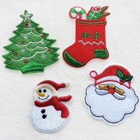 Patch brodé sur le thème de Noël, sapin de Noël, bonhomme de neige, Père Noël, applique pour sac cadeau de Noël, vêtements pour enfants, Noël