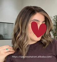 Peluca de encaje anudada a mano para añadir volumen, con aspecto de cuero cabelludo natural, cabello humano, balayage castaño rubio, con mecha para la línea del cabello recesada
