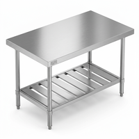 Table de travail robuste en acier inoxydable 201/304/316 avec étagère réglable, table de préparation commerciale, épaisseur 1,2 mm, approuvée NSF, 500 kg/m