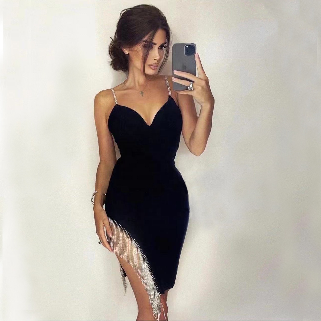 Nieuwe Kralen Kwastje Bodycon Bandages Jurk Sexy Spaghettibands Club Feest Verjaardagsavond Vrouwen Elegante Luxe Kleding Gewaden