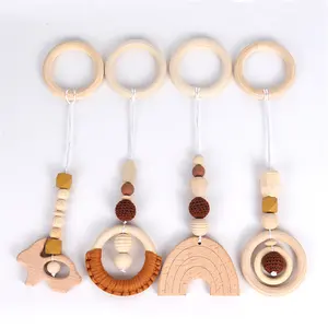 Baby Molars Toy Accessories Printed Cotton Woven Wooden Loop Crochet Wool Wooden Loop Cotton Thread Woven Wooden Loop