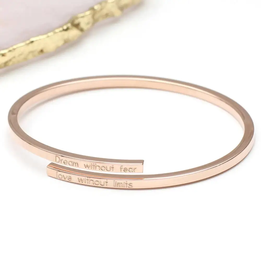 Stainless Steel Jewelry Custom Positive quotes bracelet Cuff Engraved Blank Girl hawaiian bangle gold 18k bangle bracelets