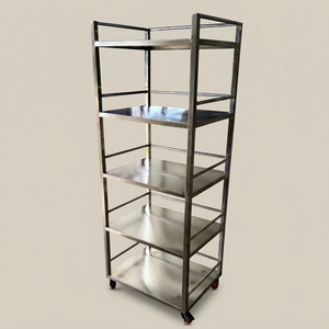 Chariot de service en acier inoxydable avec 4 étagères et roulettes pour le rangement de cuisine - Product Image 1